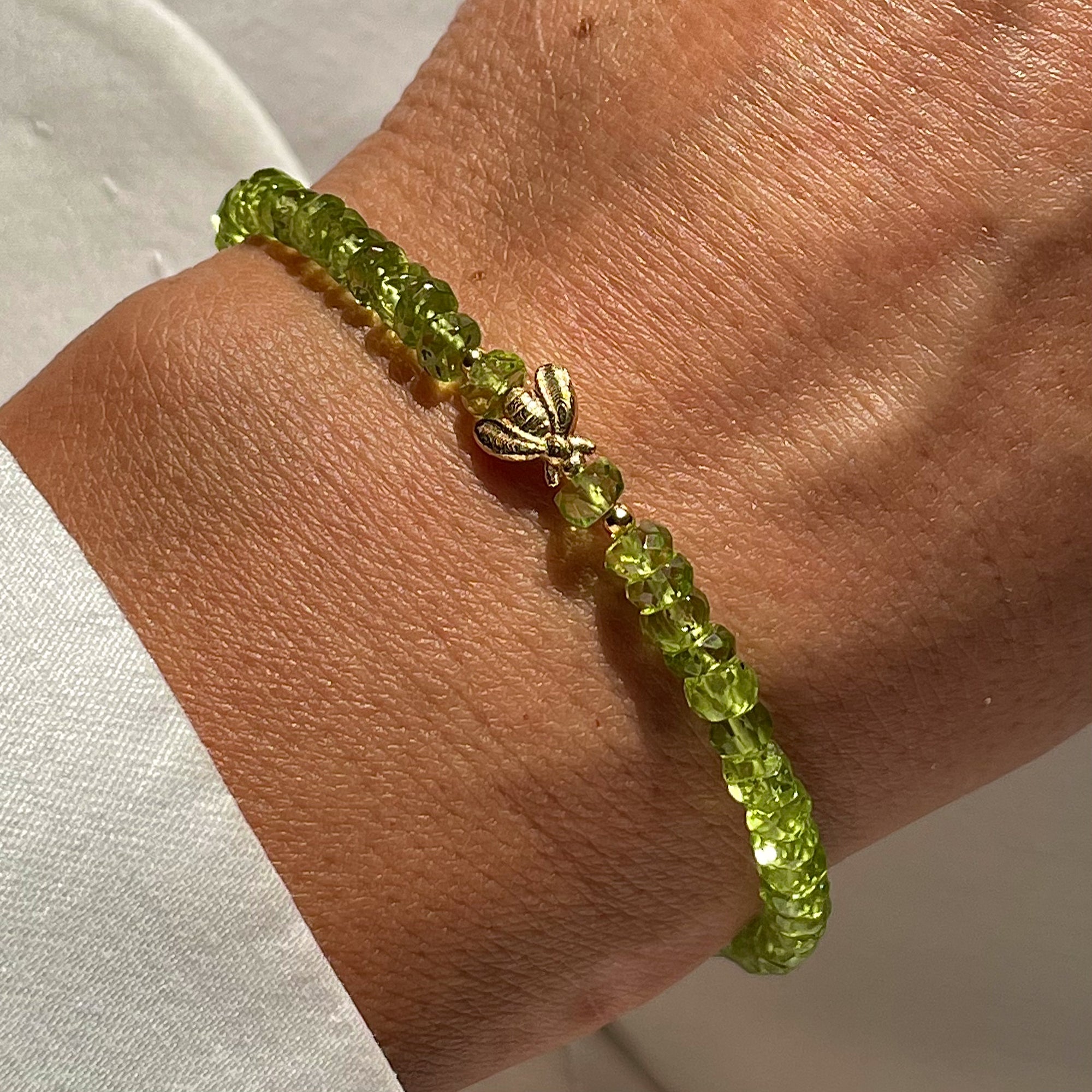 Gold Plated Silver Bracelet with Peridot "Bee"