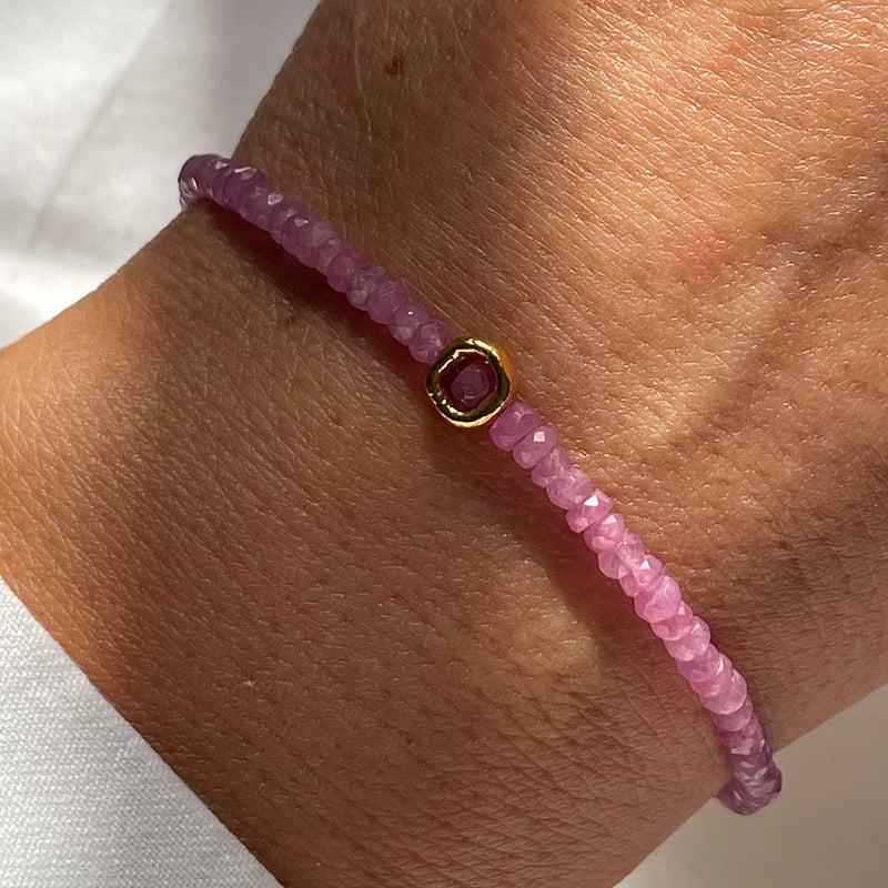 Gold Plated Silver Bracelet with Pink Sapphires "Circle"