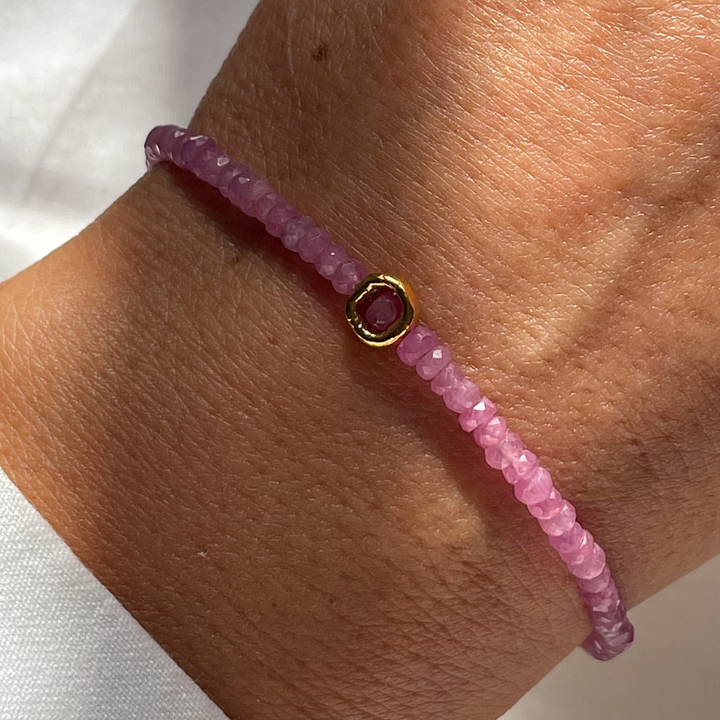 Gold Plated Silver Bracelet "Pink Sapphire Circle"