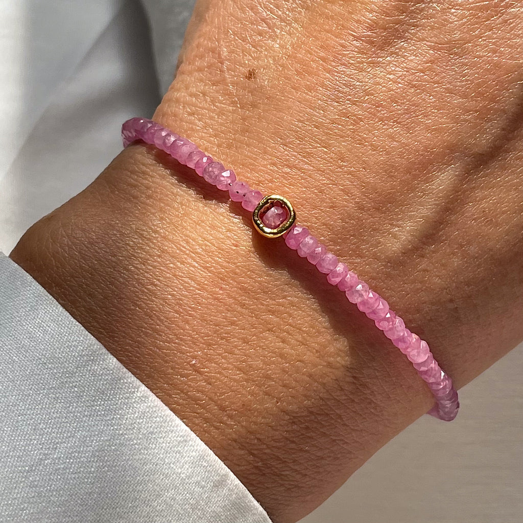 Gold Plated Silver Bracelet "Pink Sapphire Circle"