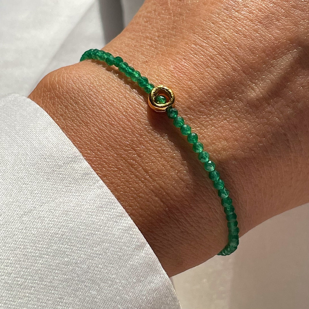 Gold Plated Silver Bracelet "Green Agate Circle"