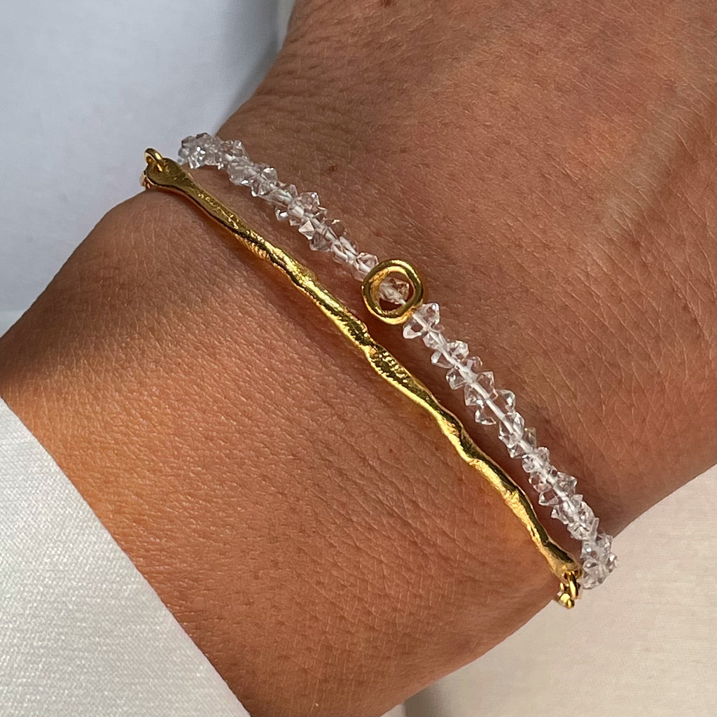 Gold Plated Silver & Raw Diamonds Bracelet Set