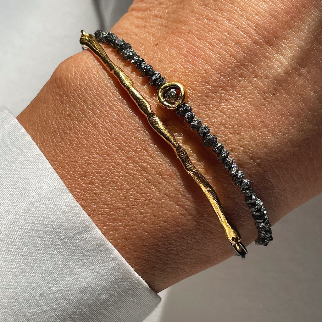 Gold Plated Silver & Rough Black Diamonds Bracelet Set