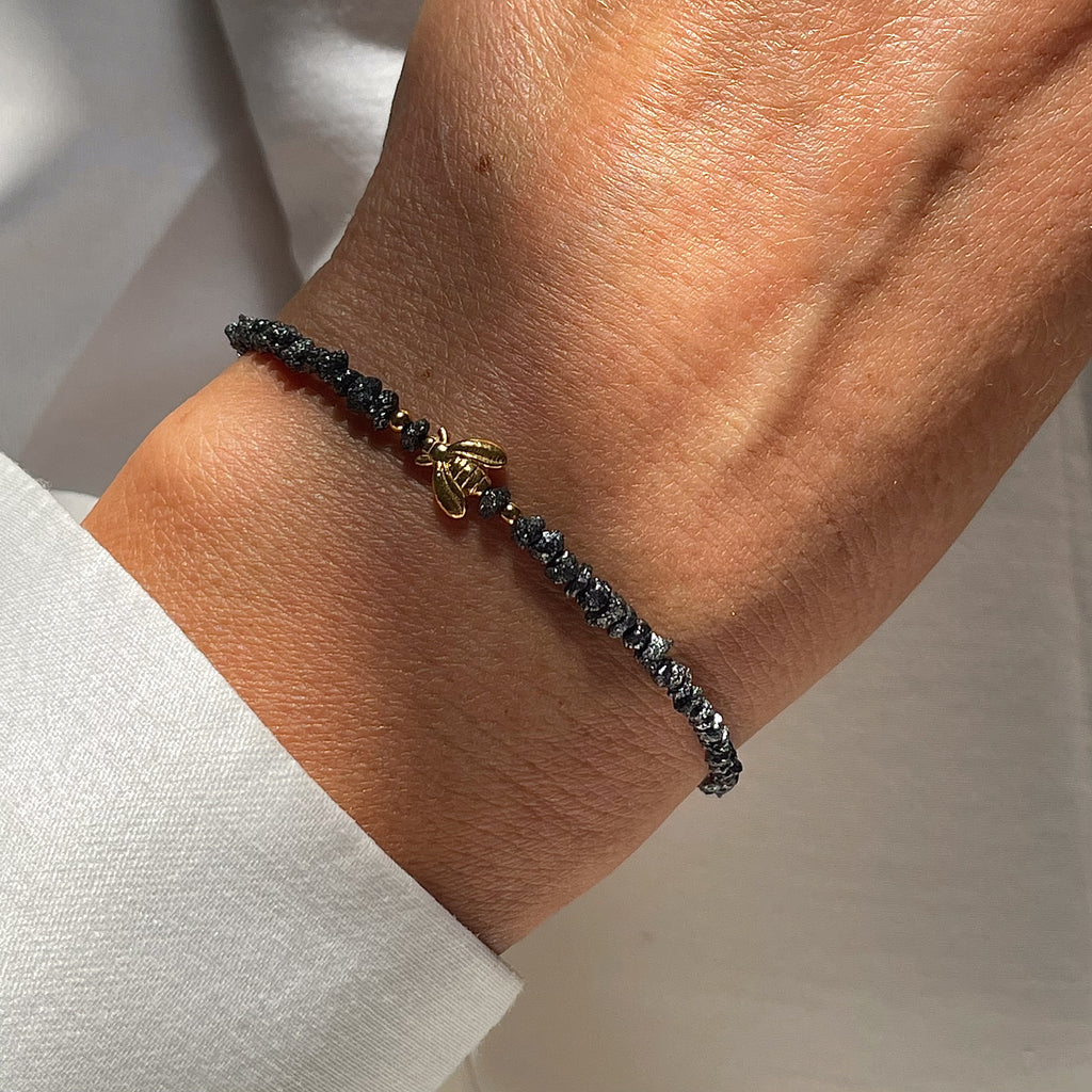 Gold Plated Silver Bracelet Set "Rough Circle" & "Black Raw Bee"