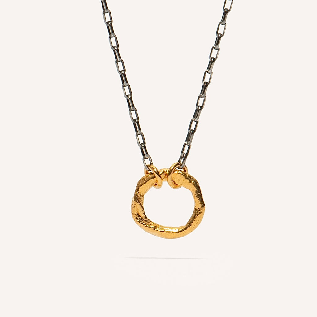 Gold Plated / Oxidised Silver Necklace "Small Fingerprint Circle"