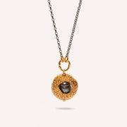 Gold Plated / Oxidized Silver Necklace  with Pearl "Hide Freshwater"