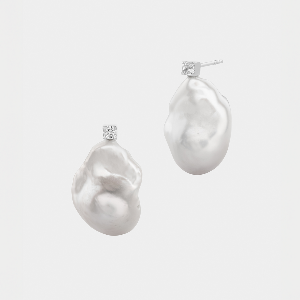 Silver Earrings with Pearls & Zirconium