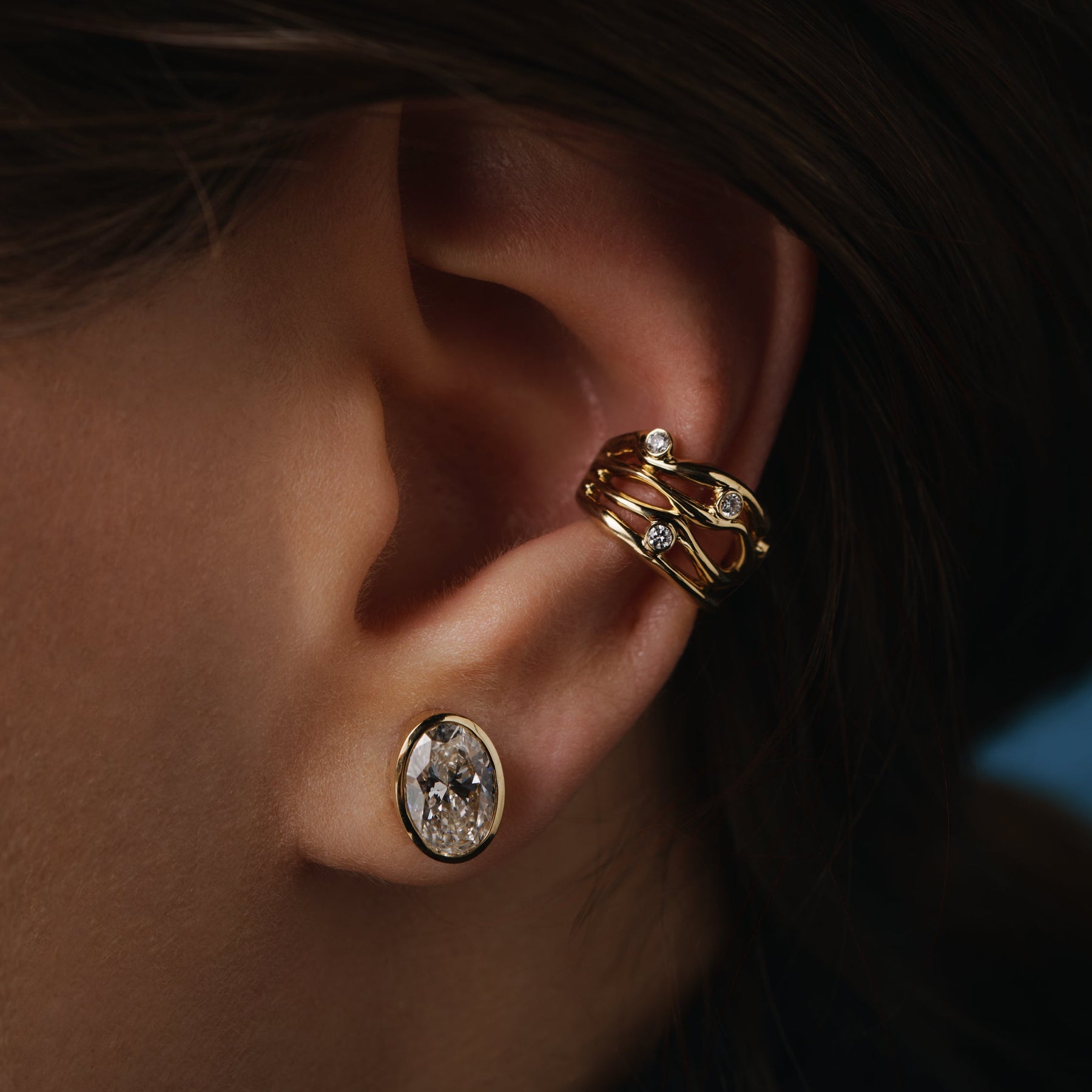 Yellow Gold Ear Cuff with Diamonds "Bare Souls. Four-Threads"