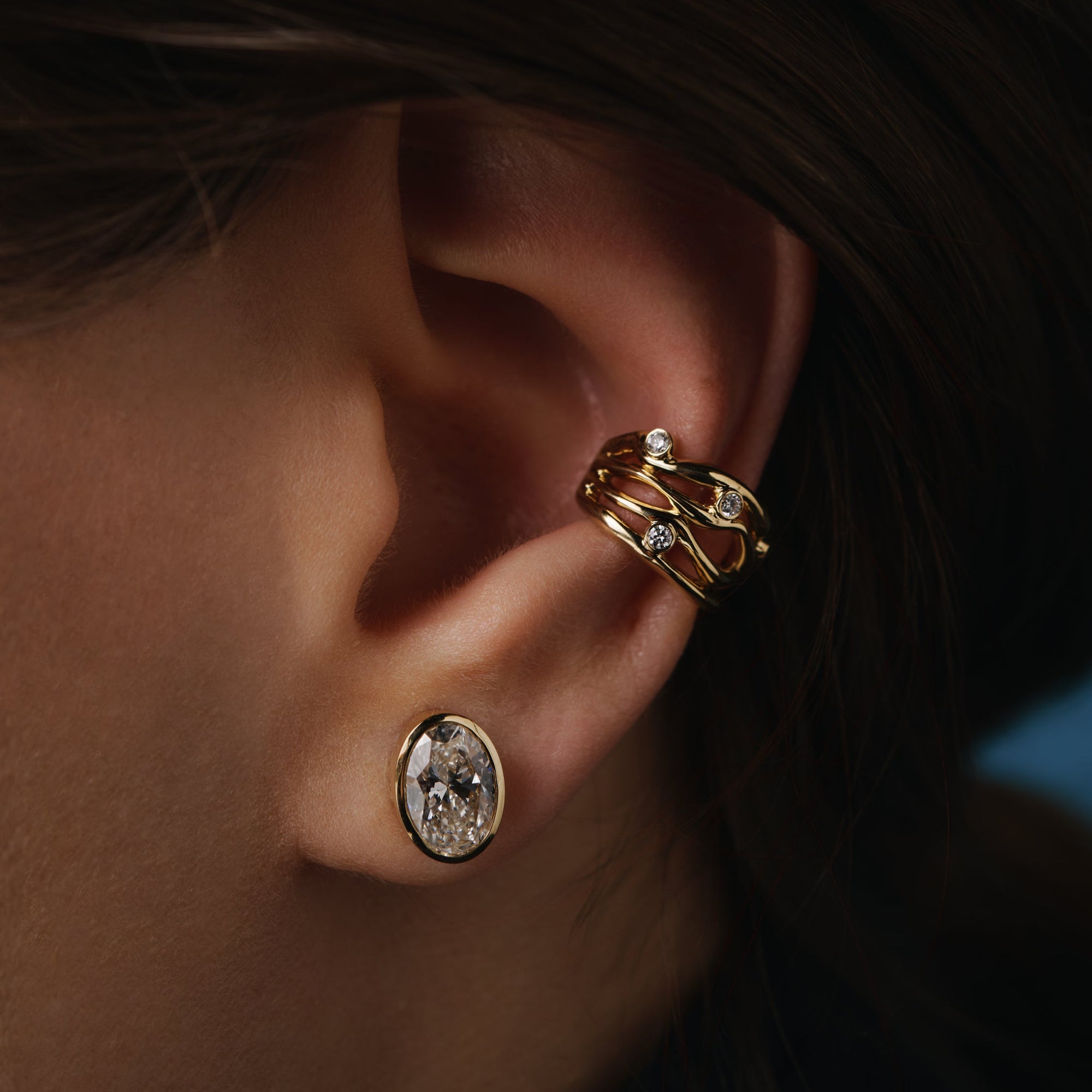 White Gold Ear Cuff with Diamonds "Bare Souls. Four-Threads"