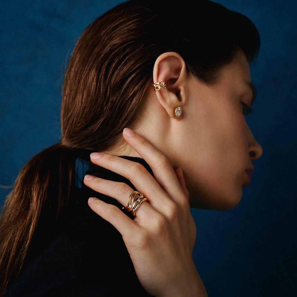 Geltono aukso žiedas su deimantais „Bare Souls. Four-Shank"