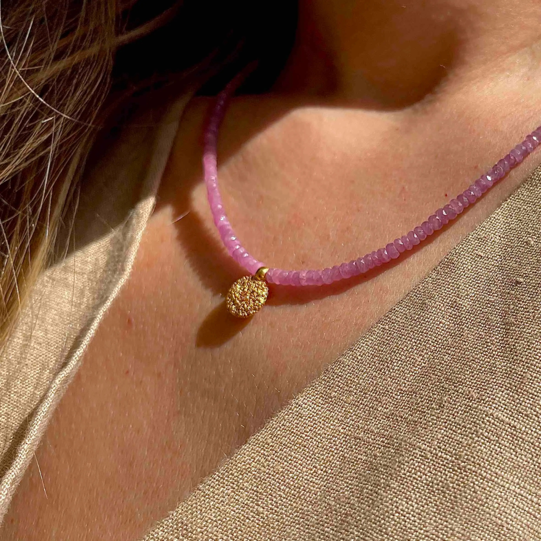 Gold Plated Silver Necklace with Pink Sapphires "Handcrafted"