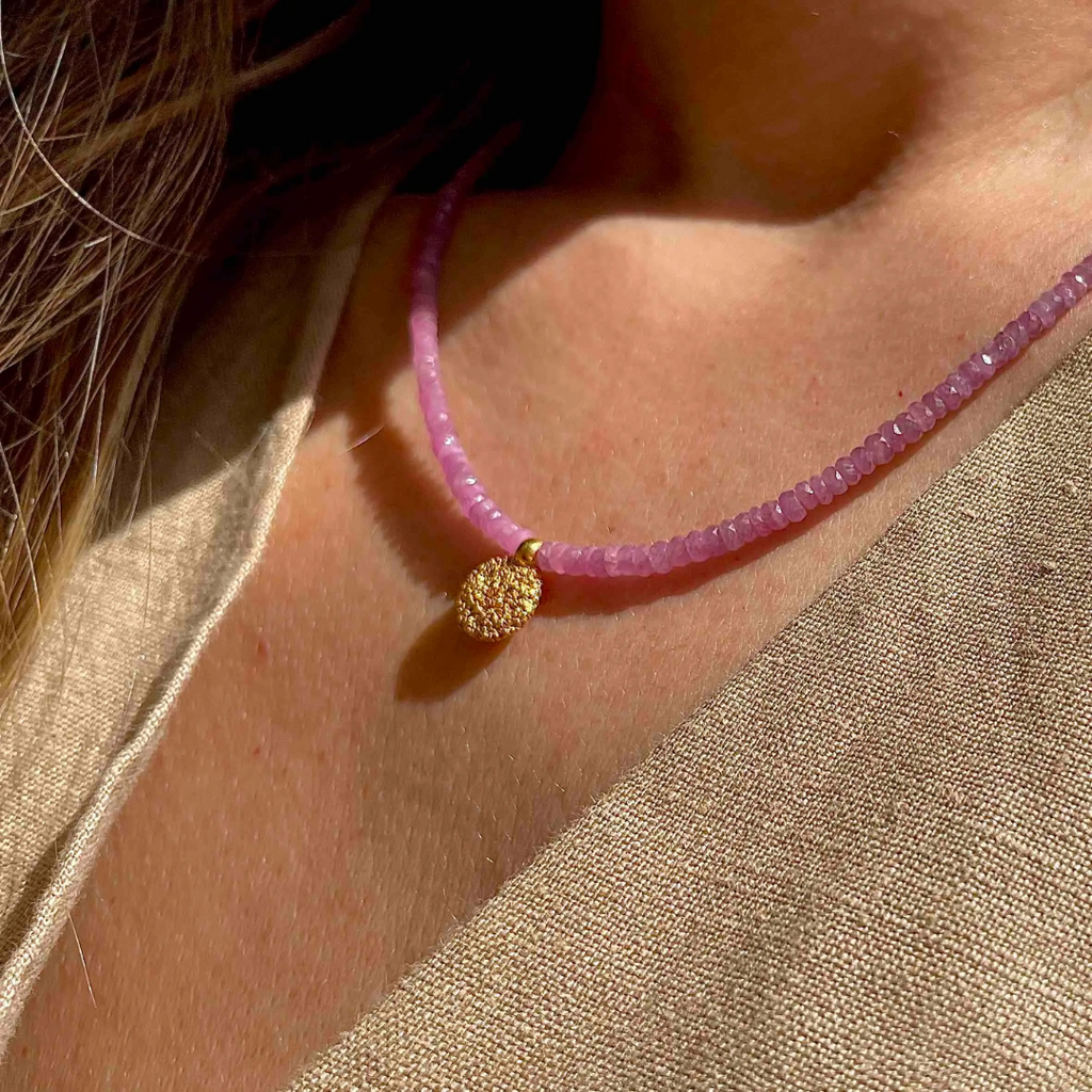 Gold Plated Silver Necklace "Pink Sapphire Handcrafted"