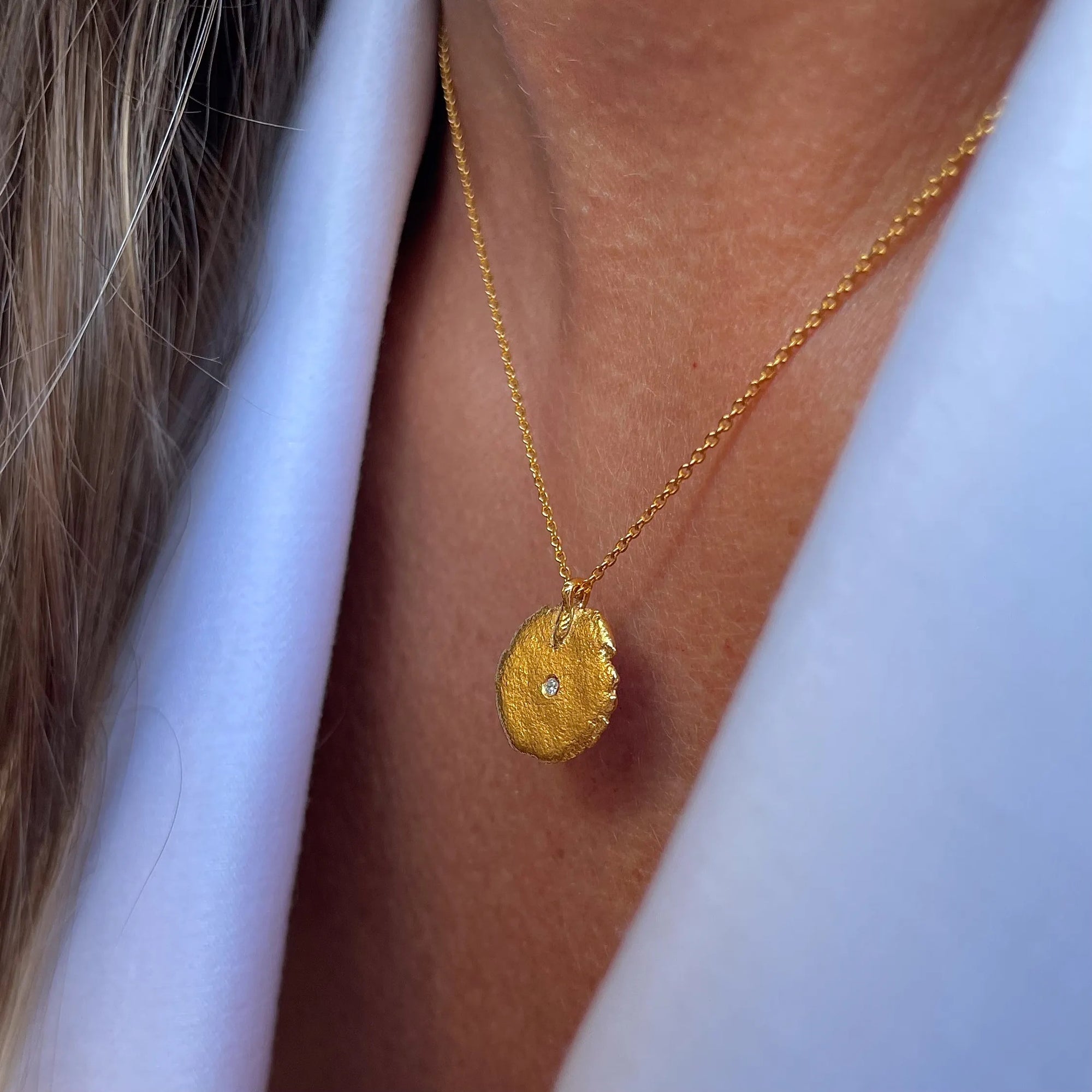 Gold Plated Silver Necklace with Diamond "Small Fingerprint"
