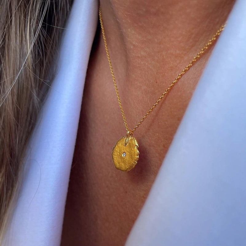 Gold Plated Silver Necklace with Diamond "Small Fingerprint"