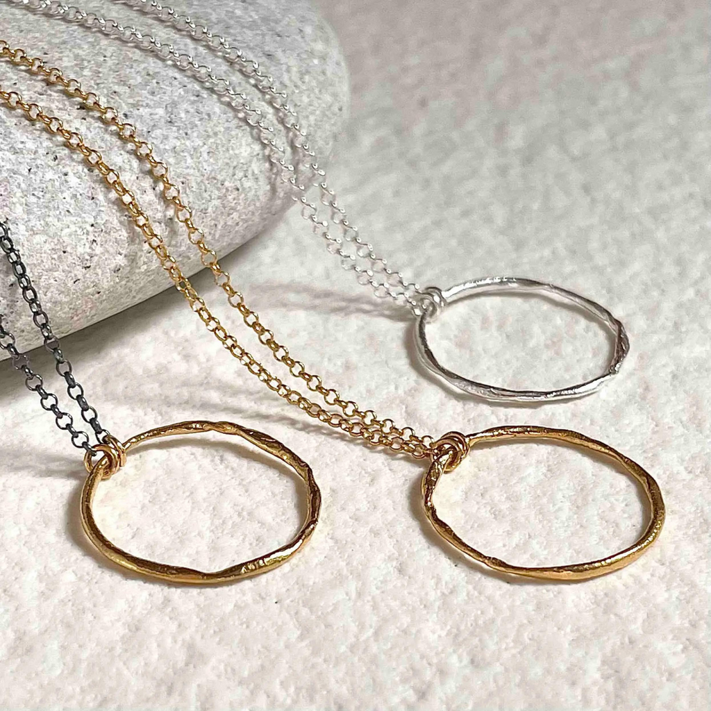 Gold Plated / Oxidized Silver Necklace "Thin Fingerprint Circle"