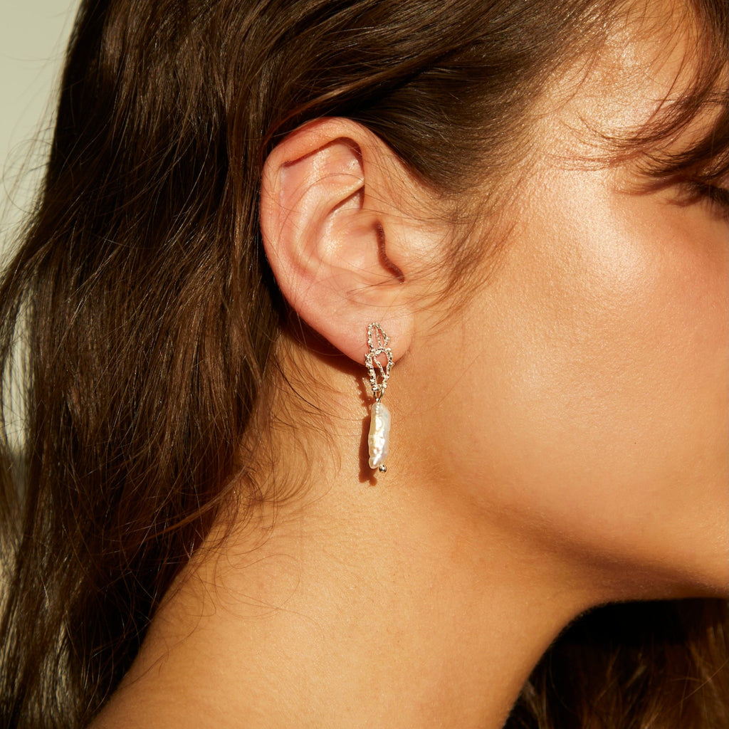 Gold Plated Silver & Pearl Earrings "Threads of Gold"