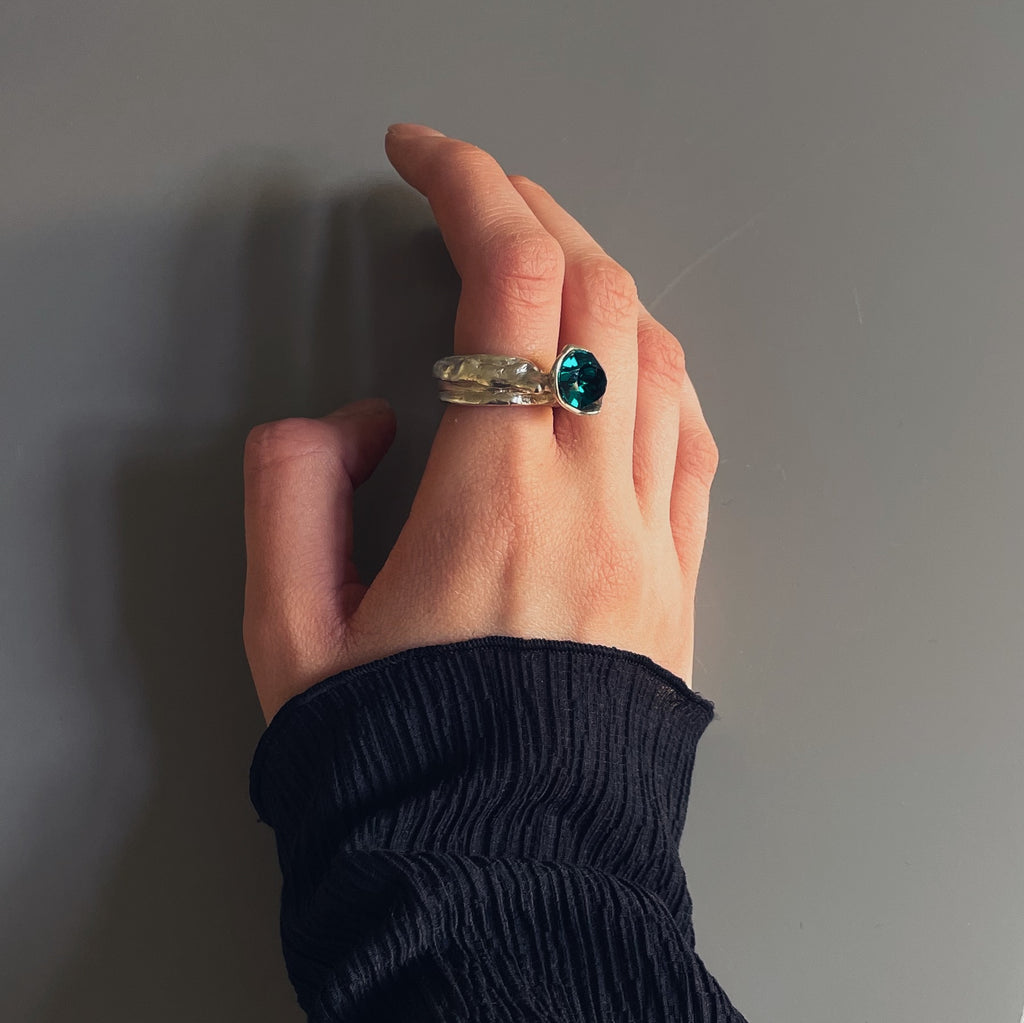 Silver Ring with Green Swarovski
