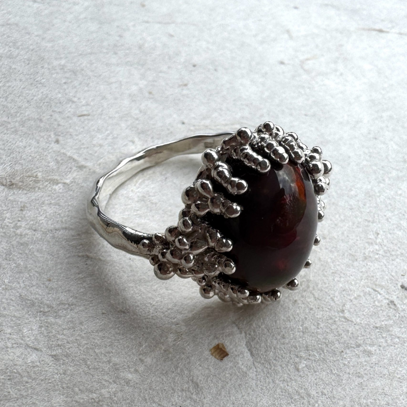 Silver Ring "Coral Moonlight Opal"