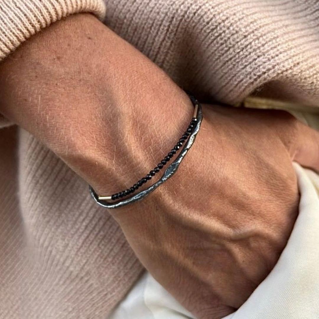 Oxidized Silver Bangle "Rough Cuff"