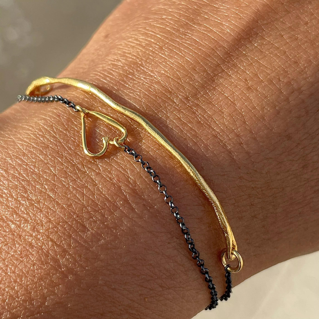 Gold Plated / Oxidised Silver Bracelet "Heart"