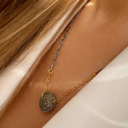 Gold Plated / Oxidized Silver Necklace "Moon & Stars"
