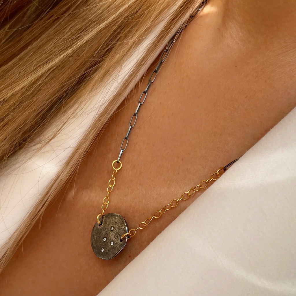 Gold Plated / Oxidised Silver Necklace "Moon & Stars"