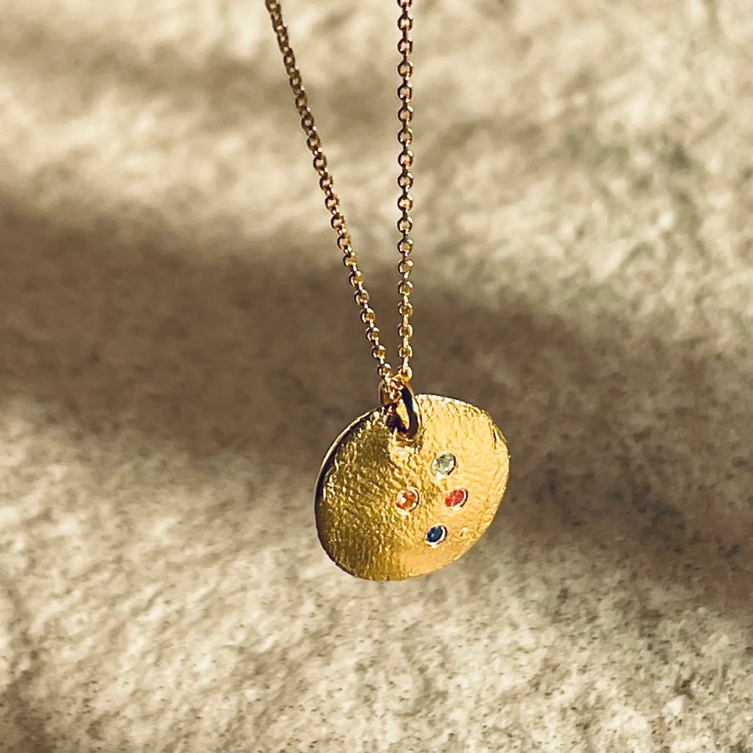 Gold Plated Silver Necklace "Fingerprint Sapphire"