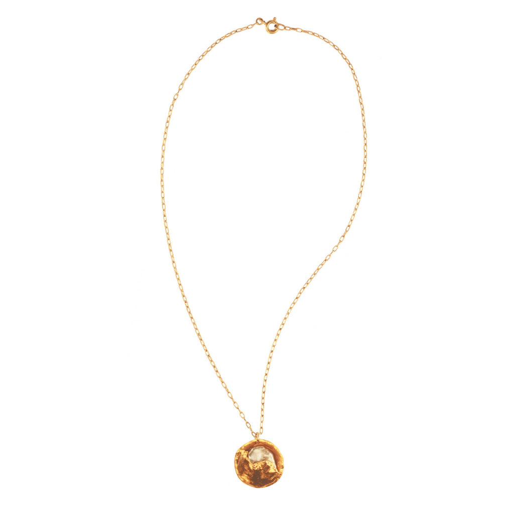 Gold Plated Necklace "Half Moon Nurturing Pearl"