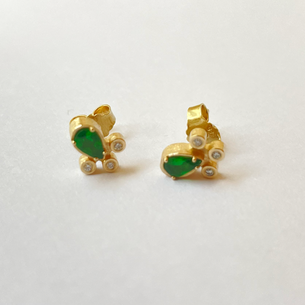 Yellow Gold Stud Earrings with Tsavorites and Diamonds