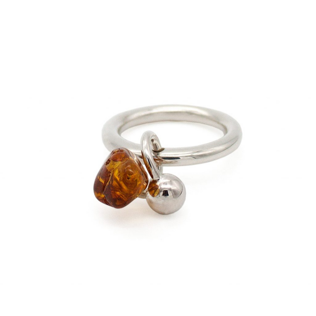 Silver & Amber Pierced Ring