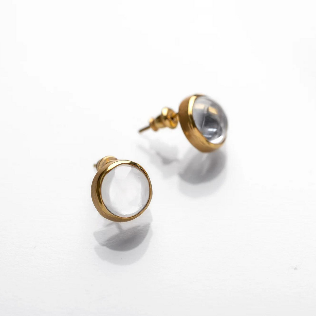 Gold Plated Silver Plain earrings with Transparent Rock Crystals