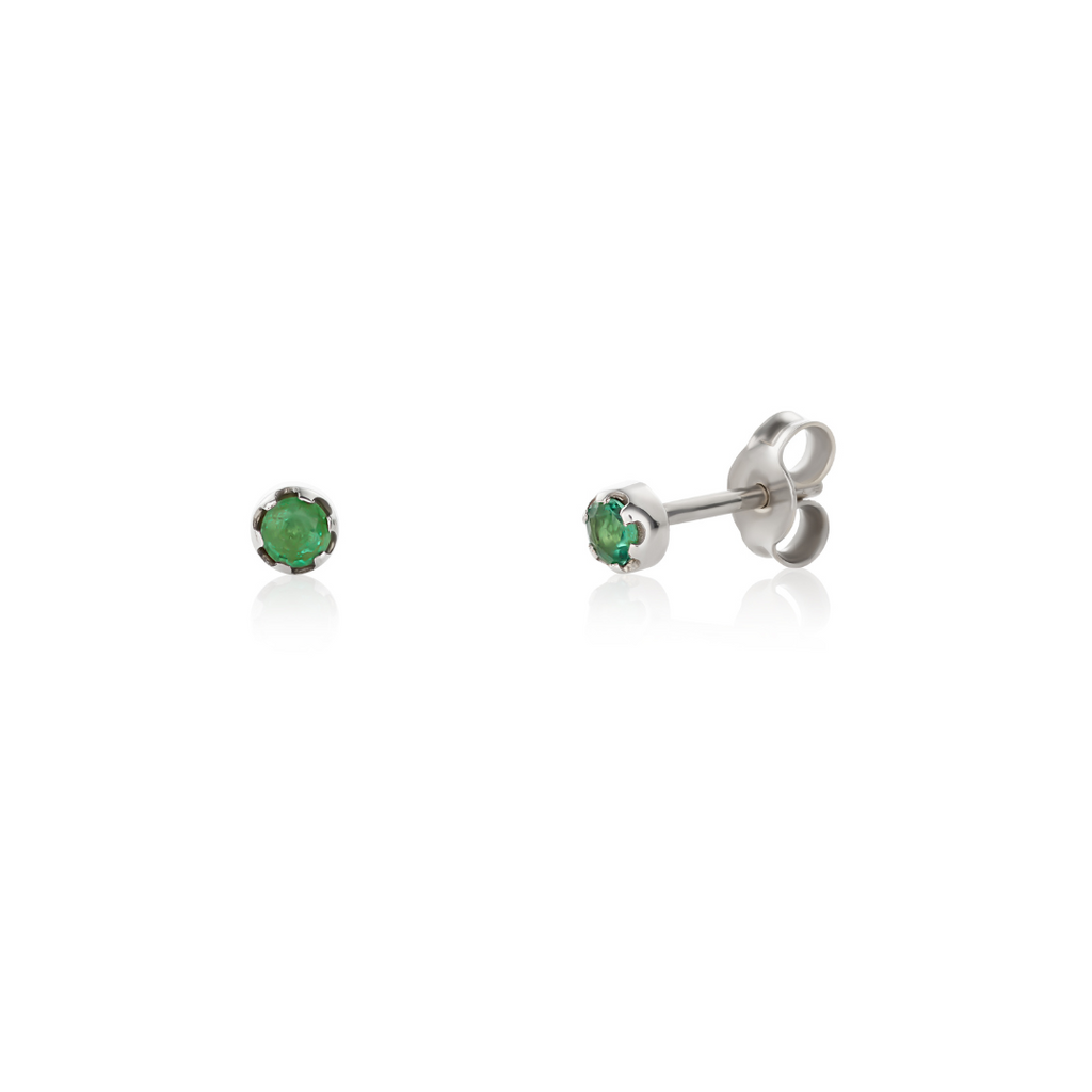 14k White Gold Stud Earrings with Emeralds