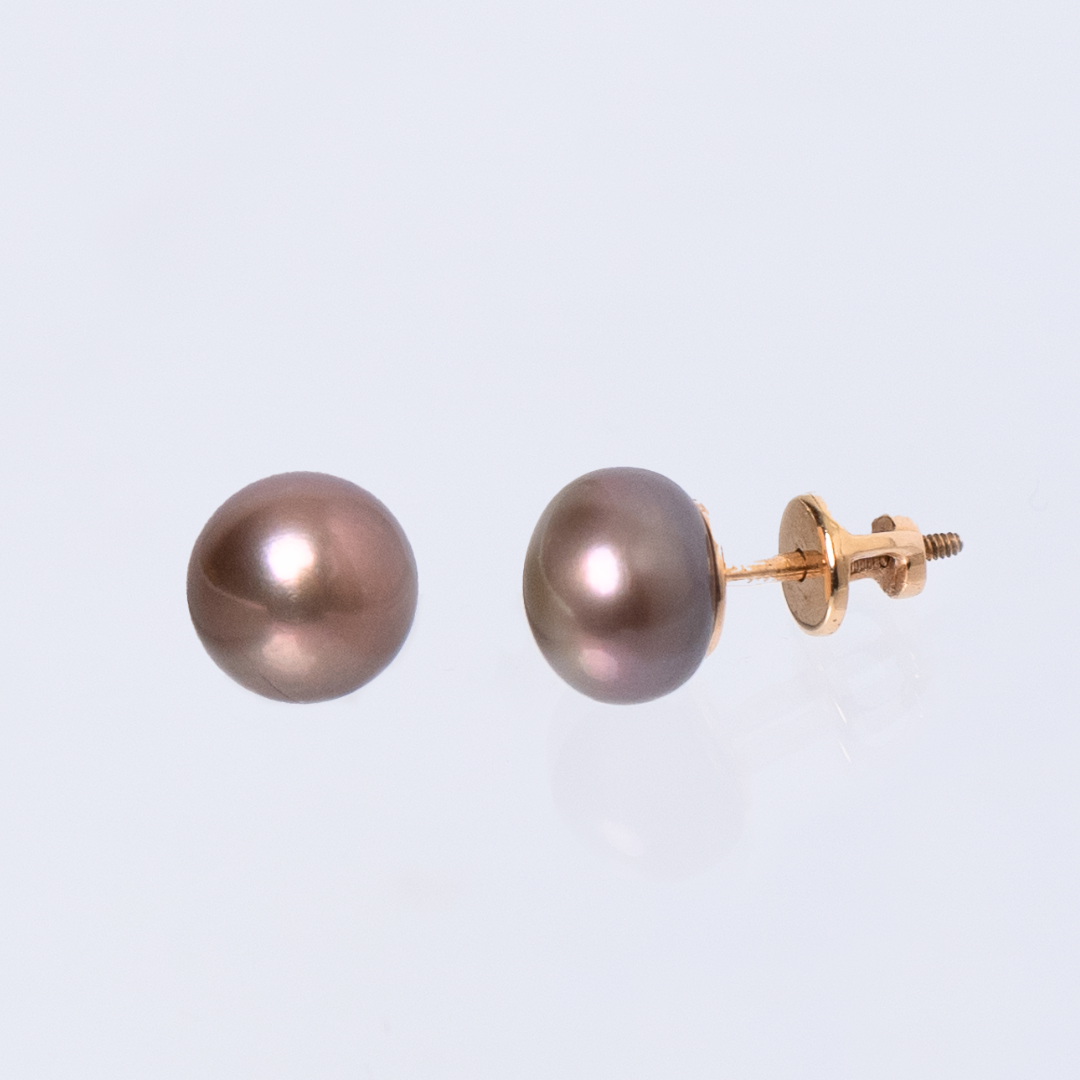 Yellow Gold Stud Earrings with Pearls