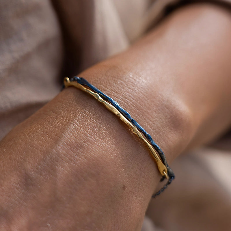 Gold Plated / Oxidized Silver Bracelets Set "Thick Handcrafted"