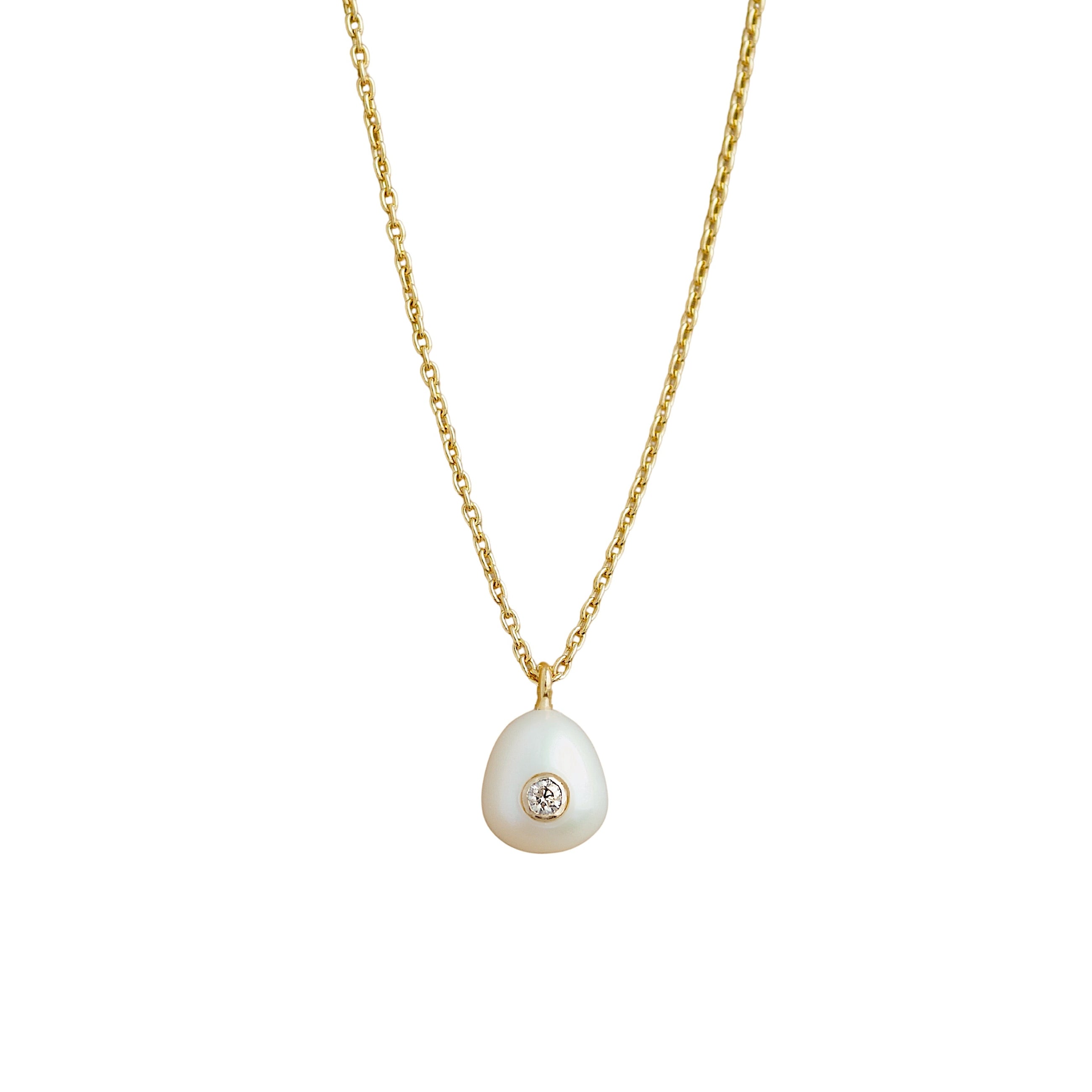 Gold Plated Silver Necklace with Pearl and Moisanitte "Fiona"