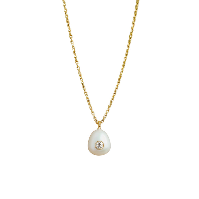 Gold Plated Silver Necklace with Pearl and Moisanitte "Fiona"