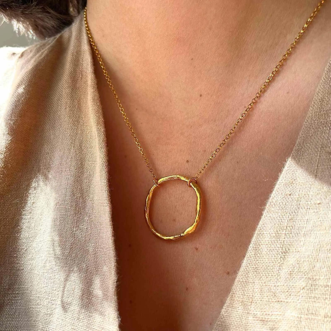 Gold Plated Silver Necklace "Big Fingerprint Circle"