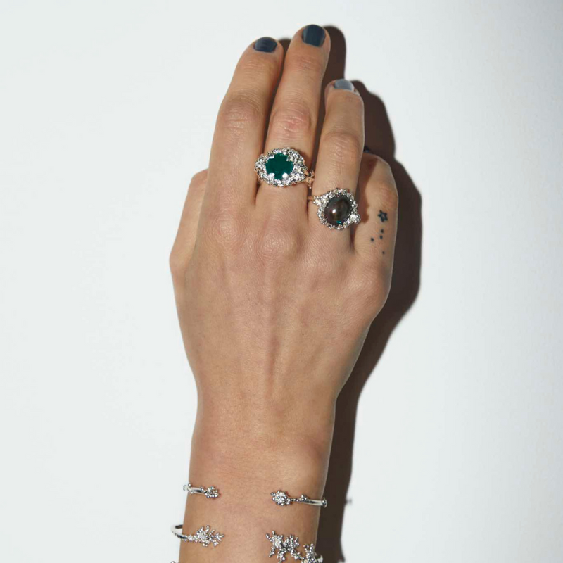 Silver Ring "Coral Moonlight Opal"