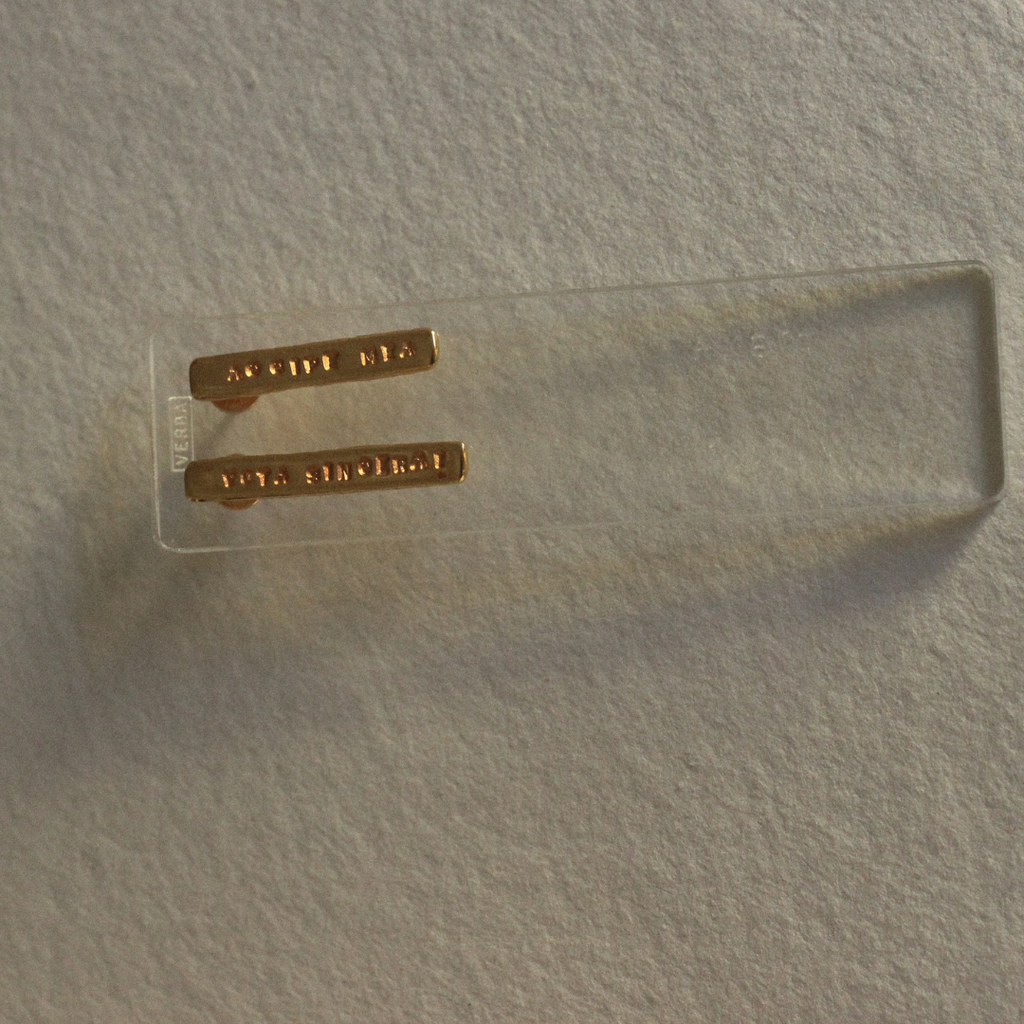 Paauksuoti sidabriniai auskarai su užrašu lotynų kalba