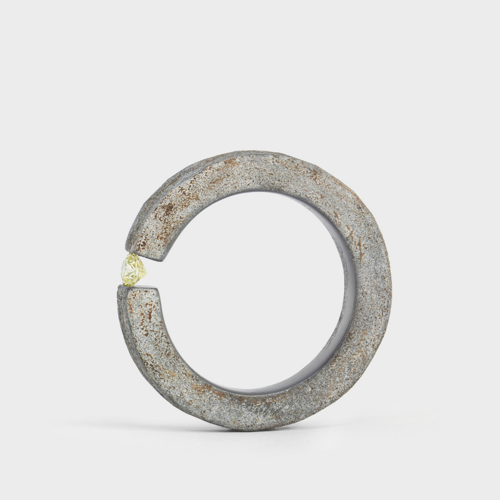 Hafnium & Yellow Diamond Ring