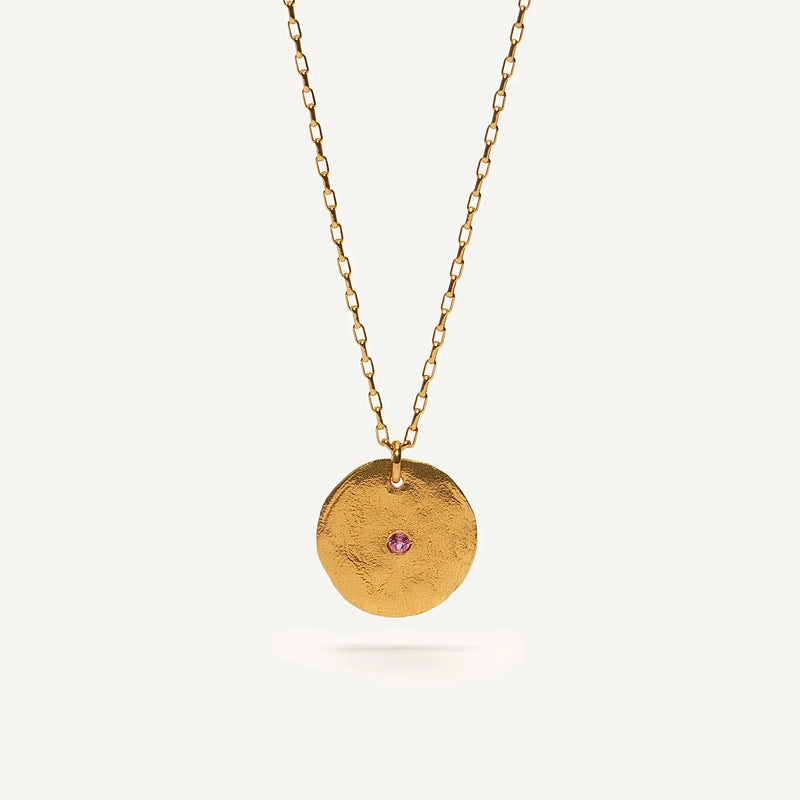 Gold Plated Silver Necklace with Pink Sapphire "Sapphire Fingerprint"