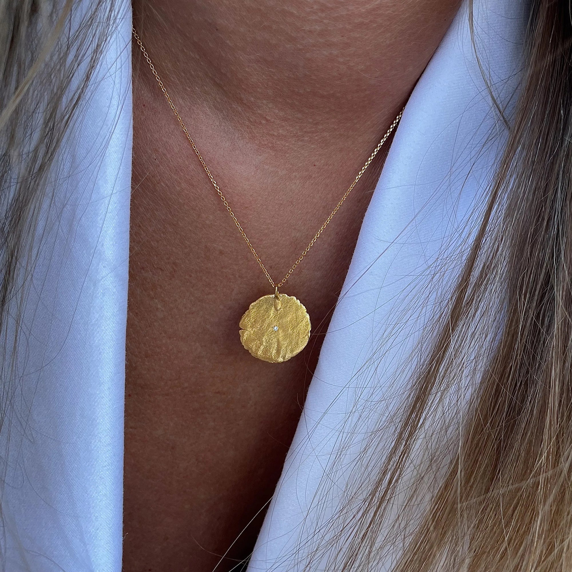 Gold Plated Silver Necklace with Diamond "Fingerprint"