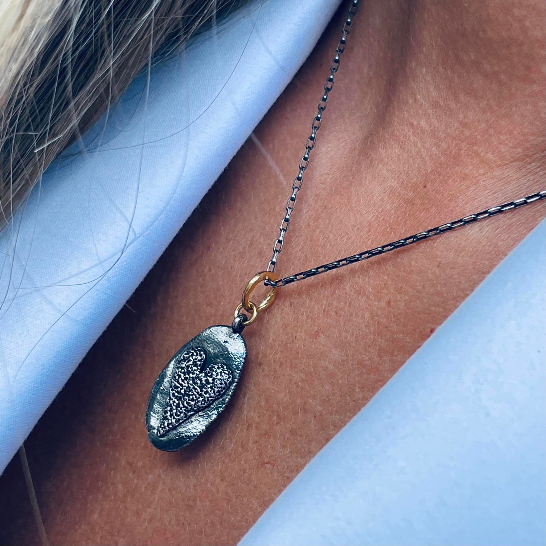 Gold Plated / Oxidized Silver Necklace "Oval Handcrafted Heart"