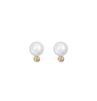 Pair of pearl and topaz earrings with gold-plated silver bases on a white background