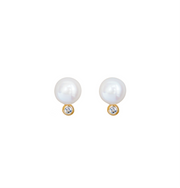 Pair of pearl and topaz earrings with gold-plated silver bases on a white background