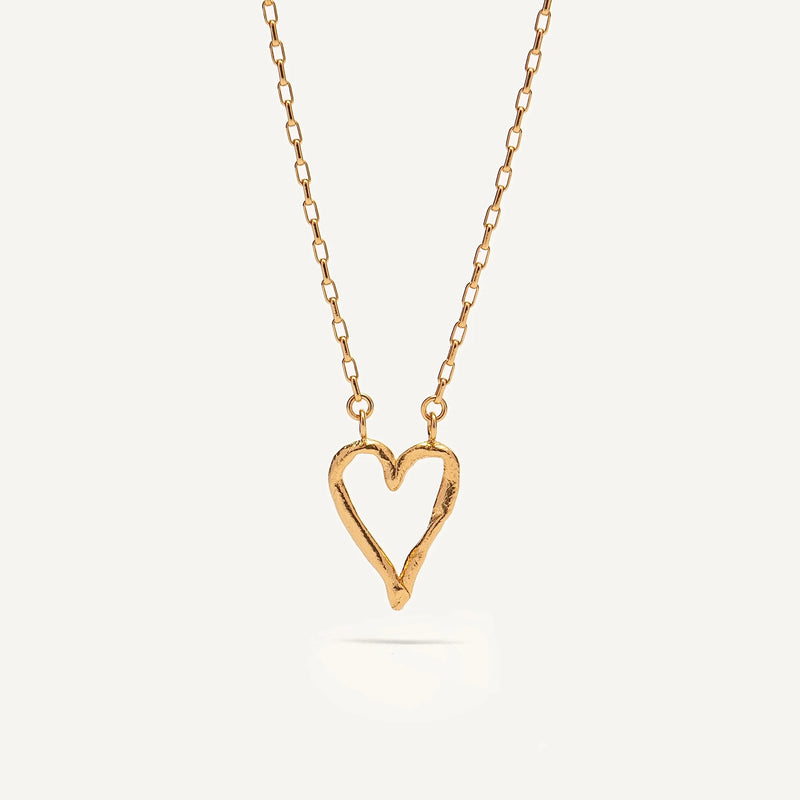 Gold Plated Silver Necklace "Fingerprint Thick Heart"