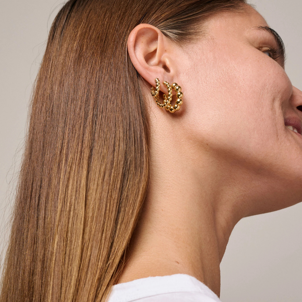 Gold Plated Silver Hoop Earrings "Ball" (Large)