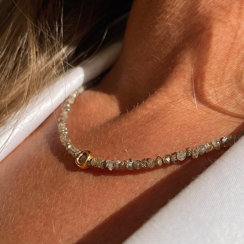 Gold Plated Silver Necklace with Champagne Diamonds "Circle"