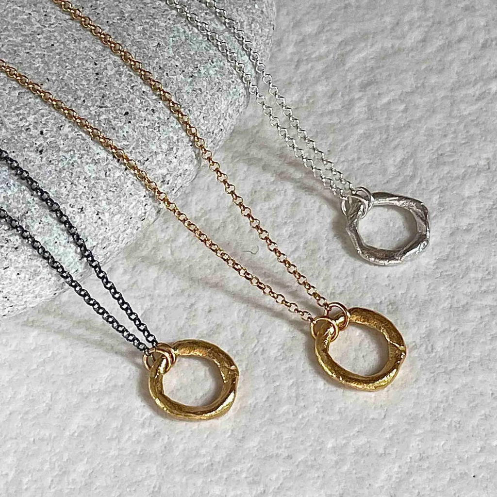 Gold Plated / Oxidised Silver Necklace "Small Fingerprint Circle"