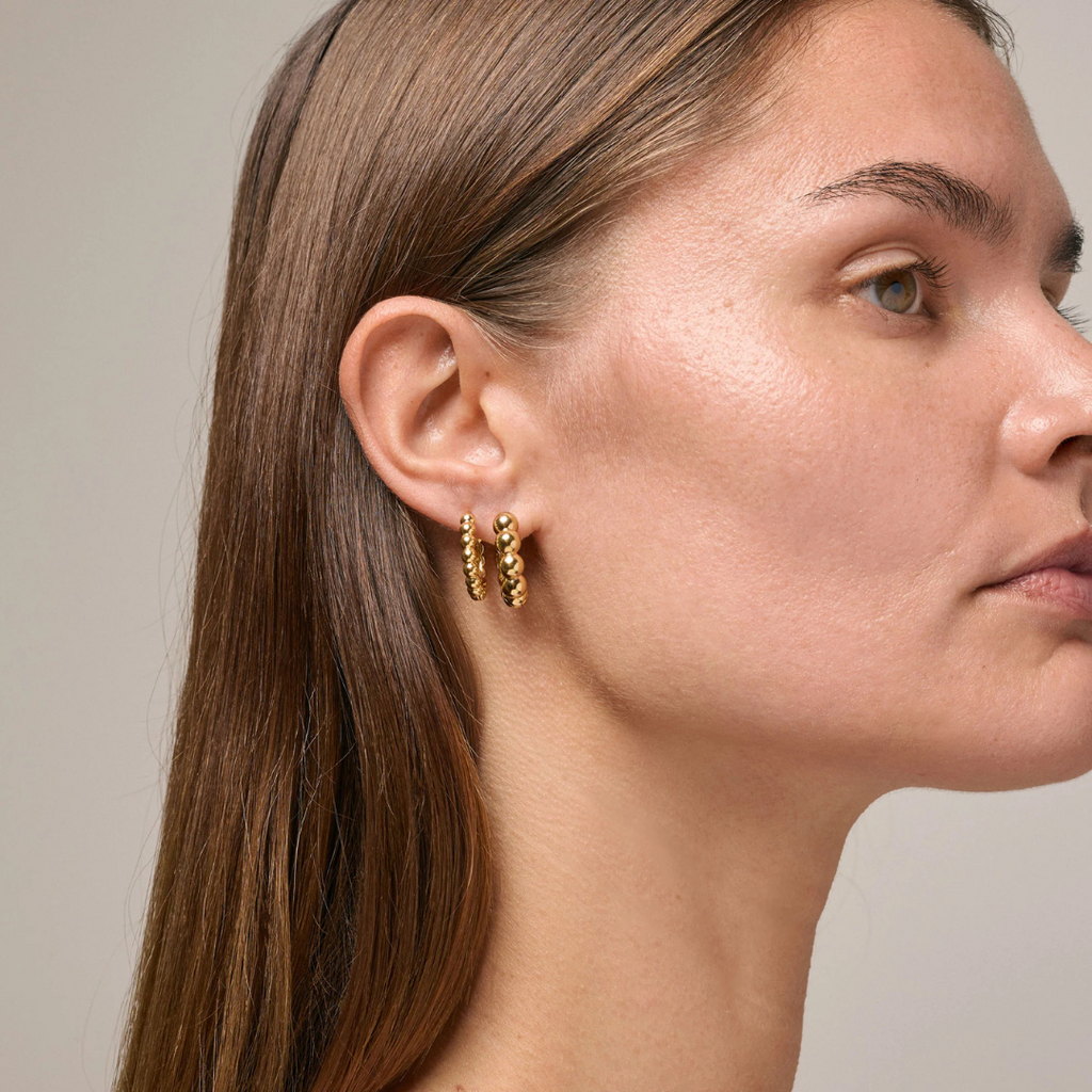 Gold Plated Silver Hoop Earrings "Ball" (Large)